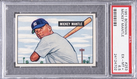 1951 Bowman #253 Mickey Mantle Rookie Card – PSA EX-MT+ 6.5